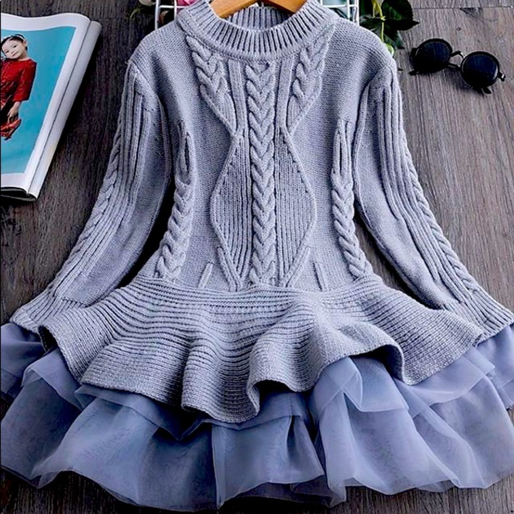 Grey Cable Knit TuTu Dress (Size: 3T)